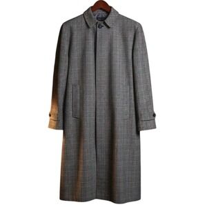 Vtg 60's 2X 50R Brent Olive Plaid Trench Coat Detach Fur Liner Mod Grandpa Chic